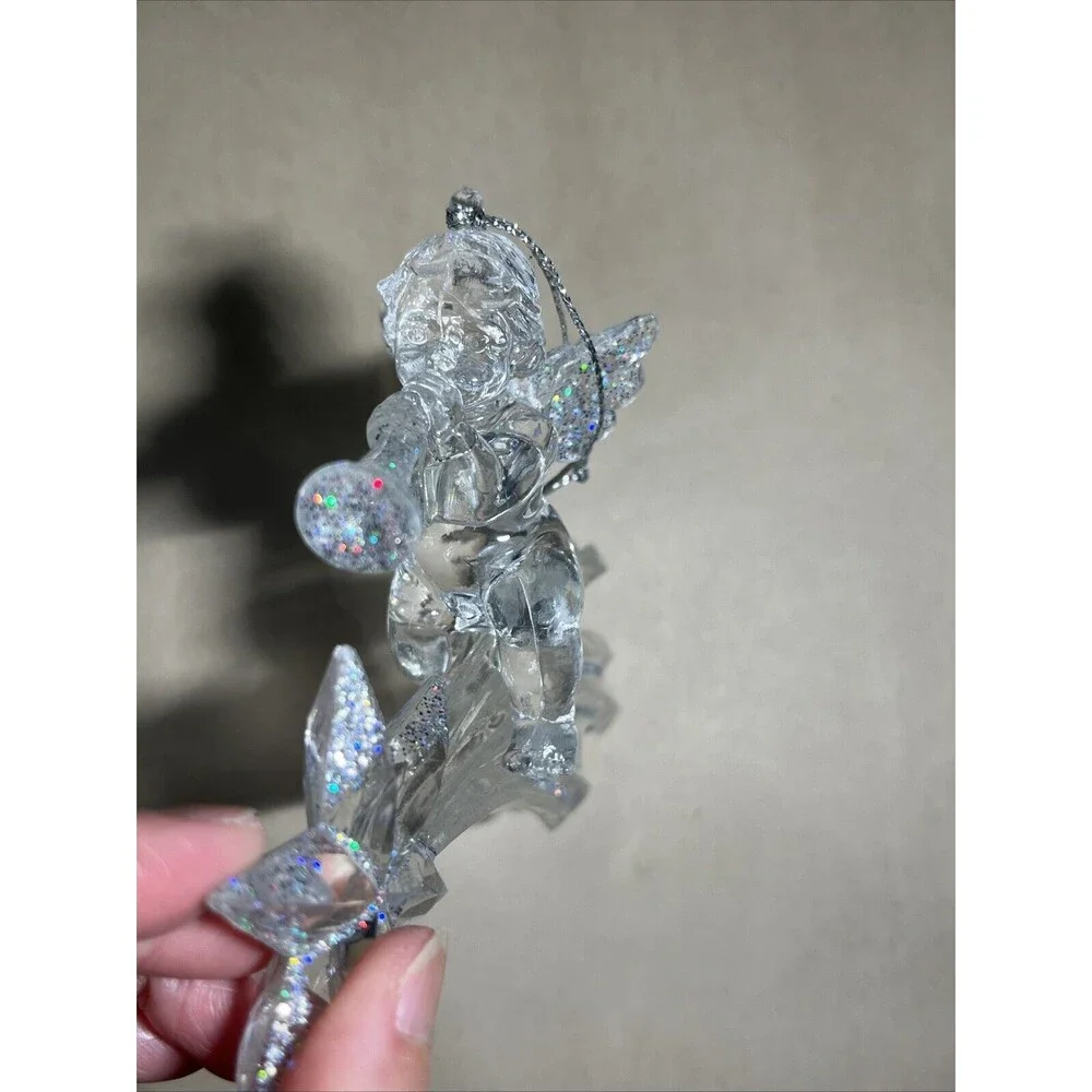 VTG Lot Of 5 Crystal Acrylic Angle Cherub Horse W/ Instrument Christmas Ornament
